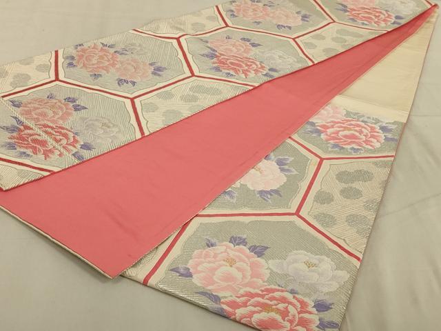 平和屋着物◎六通柄袋帯　唐織　亀甲花文　金銀糸　正絹　逸品　AABB5185ou