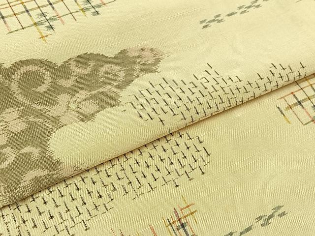 平和屋着物▽上質な紬 単衣 雲取り花文 正絹 逸品 AABB5202jh