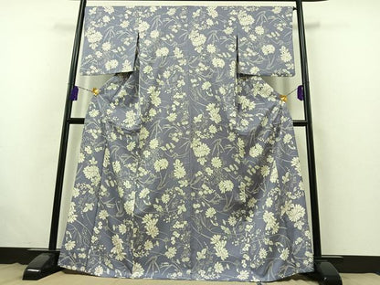 平和屋着物▽小紋 単衣 手描き 草花文 洗える着物 AABB5204jh