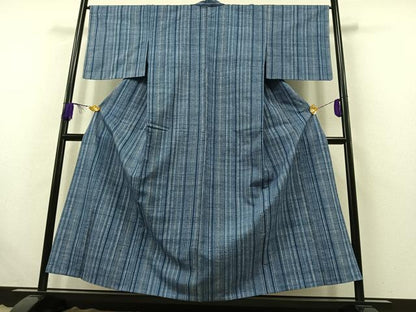 平和屋着物▽上質な紬 単衣 縞 正絹 逸品 AABB5207jh