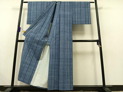 平和屋着物▽上質な紬 単衣 縞 正絹 逸品 AABB5207jh
