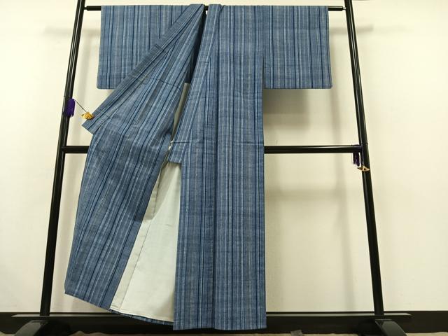 平和屋着物▽上質な紬 単衣 縞 正絹 逸品 AABB5207jh