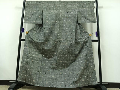 平和屋着物▽上質な紬 単衣 絣柄 正絹 逸品 AABB5208jh