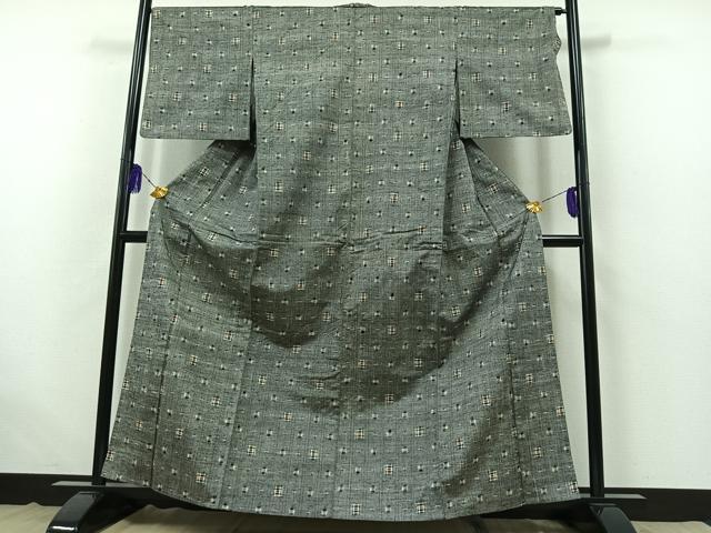 平和屋着物▽上質な紬 単衣 絣柄 正絹 逸品 AABB5208jh