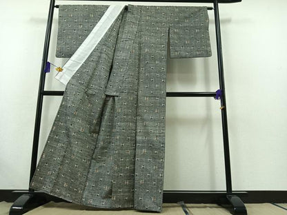 平和屋着物▽上質な紬 単衣 絣柄 正絹 逸品 AABB5208jh
