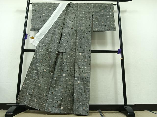 平和屋着物▽上質な紬 単衣 絣柄 正絹 逸品 AABB5208jh