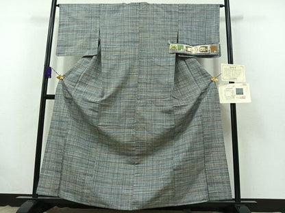 平和屋着物▽本場結城玉紬 単衣 格子 結織苑 証紙付き 正絹 逸品 AABB5209jh