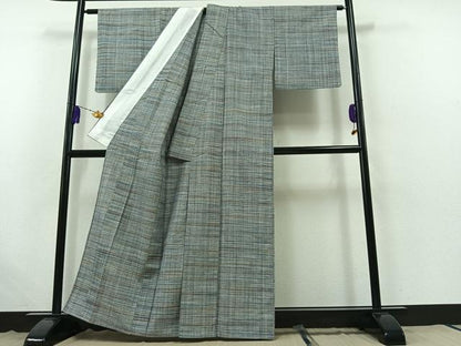 平和屋着物▽本場結城玉紬 単衣 格子 結織苑 証紙付き 正絹 逸品 AABB5209jh