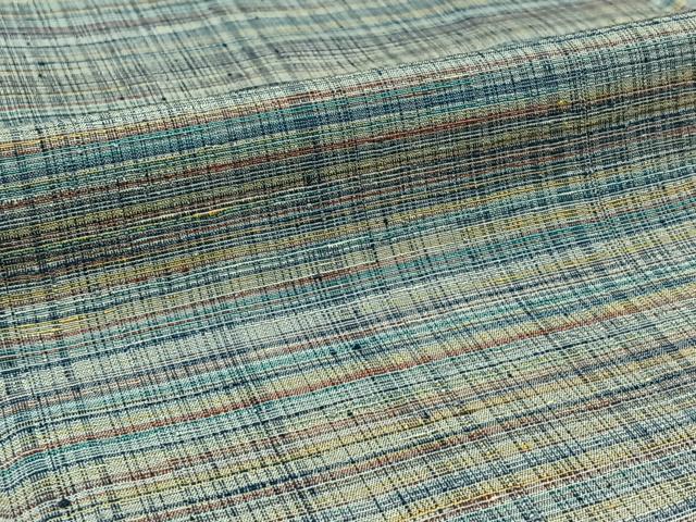 平和屋着物▽本場結城玉紬 単衣 格子 結織苑 証紙付き