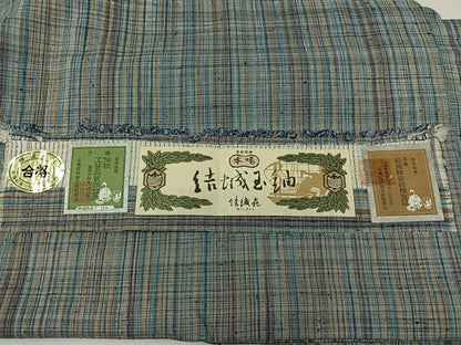 平和屋着物▽本場結城玉紬 単衣 格子 結織苑 証紙付き 正絹 逸品 AABB5209jh