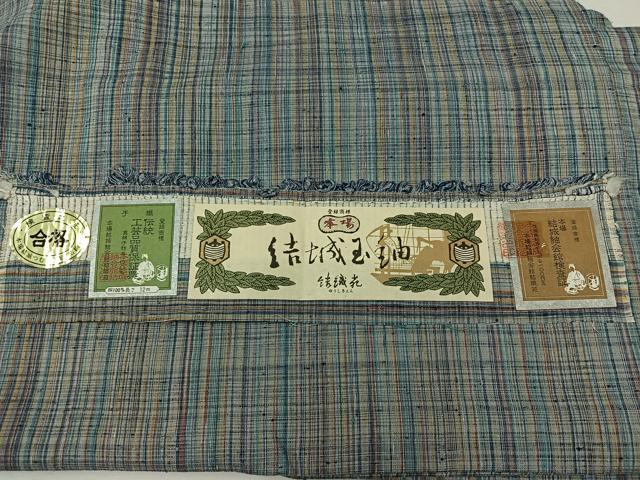 平和屋着物▽本場結城玉紬 単衣 格子 結織苑 証紙付き 正絹 逸品 AABB5209jh