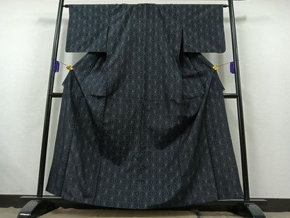 平和屋着物▽上質な紬 単衣 麻の葉文様 正絹 逸品 AABB5216jh