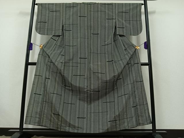 平和屋着物▽上質な紬 単衣 縞 正絹 逸品 AABB5217jh