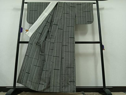 平和屋着物▽上質な紬 単衣 縞 正絹 逸品 AABB5217jh