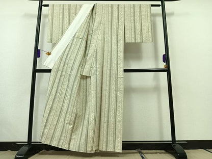 平和屋着物▽結城紬 単衣 100亀甲 花間道 正絹 逸品 AABB5220jh