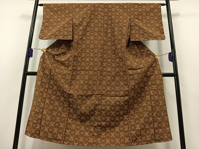 平和屋着物▽上質な紬 単衣 絣柄 正絹 逸品 AABB5224jh