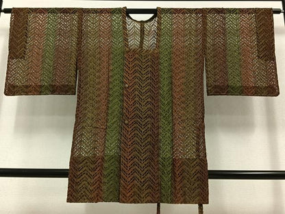 平和屋着物▽道行コート スリーシーズン 春夏秋 塵除け 縞 正絹 逸品 AABB5227jh