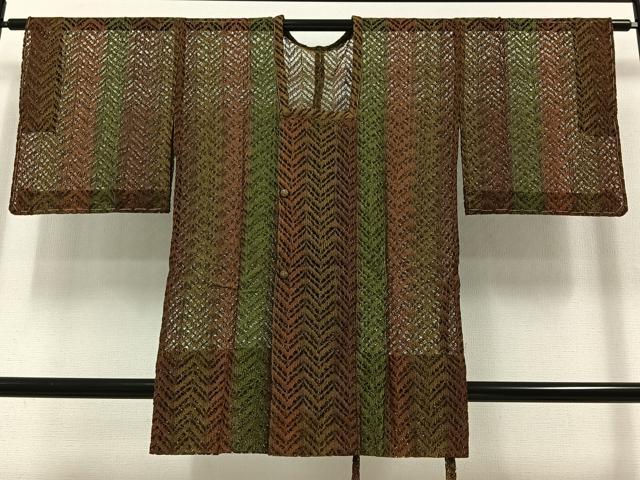 平和屋着物▽道行コート スリーシーズン 春夏秋 塵除け 縞 正絹 逸品 AABB5227jh