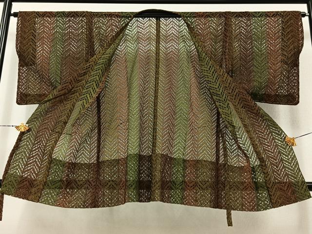 平和屋着物▽道行コート スリーシーズン 春夏秋 塵除け 縞 正絹 逸品 AABB5227jh