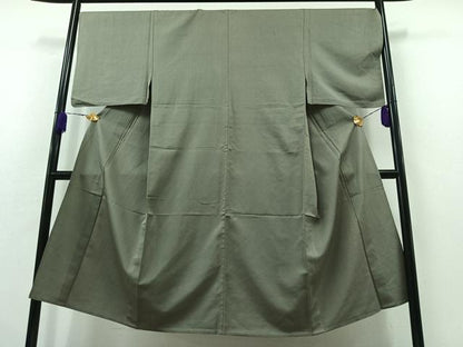 平和屋着物▽男性 紬 単衣 深川鼠色 正絹 逸品 AABB5237jh
