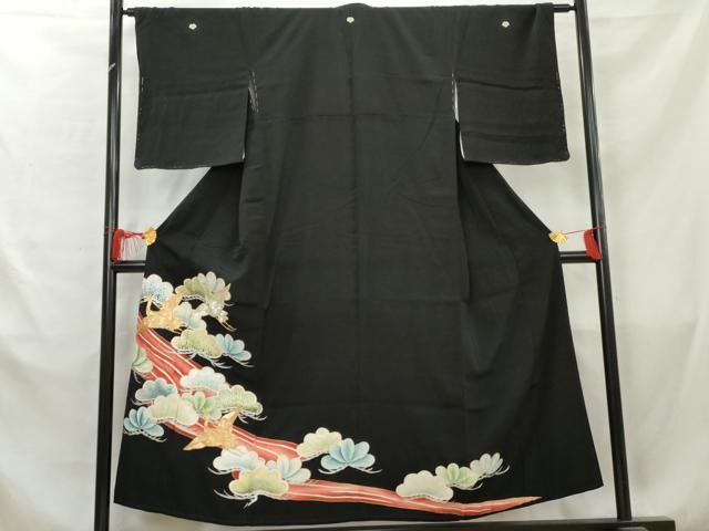 平和屋着物■豪華黒留袖　飛鶴松文　金彩　正絹　逸品　AABB5271cs