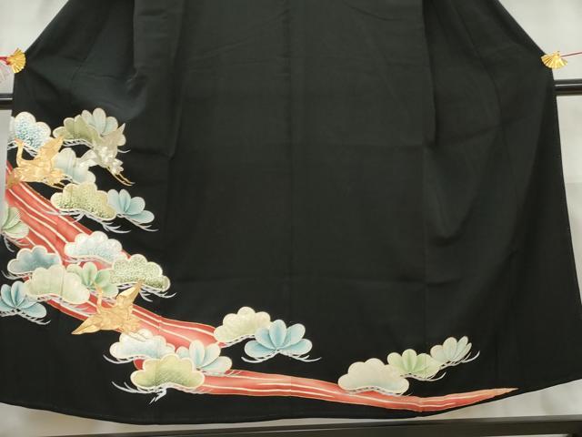 平和屋着物■豪華黒留袖　飛鶴松文　金彩　正絹　逸品　AABB5271cs