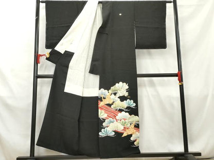 平和屋着物■豪華黒留袖　飛鶴松文　金彩　正絹　逸品　AABB5271cs