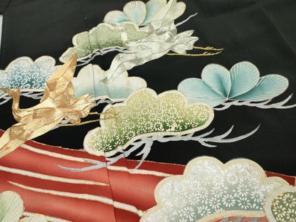 平和屋着物■豪華黒留袖　飛鶴松文　金彩　正絹　逸品　AABB5271cs