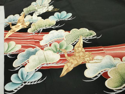 平和屋着物■豪華黒留袖　飛鶴松文　金彩　正絹　逸品　AABB5271cs