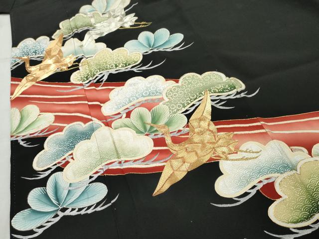 平和屋着物■豪華黒留袖　飛鶴松文　金彩　正絹　逸品　AABB5271cs