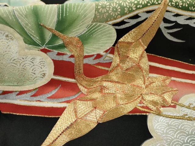 平和屋着物■豪華黒留袖　飛鶴松文　金彩　正絹　逸品　AABB5271cs
