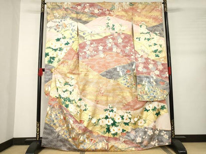 平和屋着物●豪華振袖 駒刺繍 草花文 金彩 三越扱い 正絹 逸品 AABB5406ck
