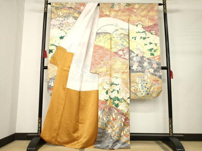 平和屋着物●豪華振袖 駒刺繍 草花文 金彩 三越扱い 正絹 逸品 AABB5406ck