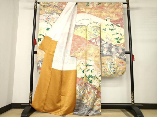 平和屋着物●豪華振袖 駒刺繍 草花文 金彩 三越扱い 正絹 逸品 AABB5406ck