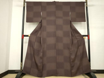 平和屋着物●上質な小紋　市松文様　正絹　逸品　AABB5417ck