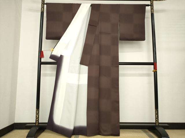 平和屋着物●上質な小紋　市松文様　正絹　逸品　AABB5417ck