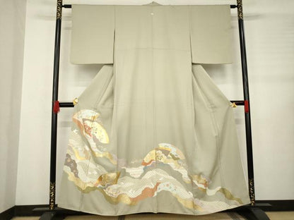 平和屋着物●豪華色留袖　道長地紙花文　金彩　正絹　逸品　AABB5428ck