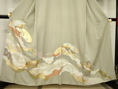 平和屋着物●豪華色留袖　道長地紙花文　金彩　正絹　逸品　AABB5428ck