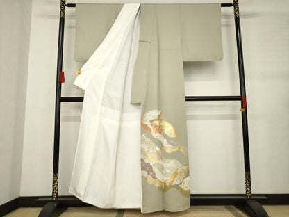 平和屋着物●豪華色留袖　道長地紙花文　金彩　正絹　逸品　AABB5428ck
