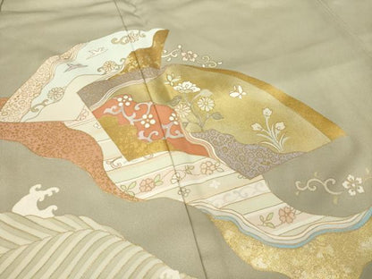 平和屋着物●豪華色留袖　道長地紙花文　金彩　正絹　逸品　AABB5428ck