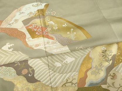 平和屋着物●豪華色留袖　道長地紙花文　金彩　正絹　逸品　AABB5428ck
