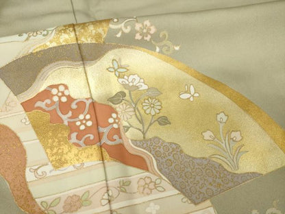 平和屋着物●豪華色留袖　道長地紙花文　金彩　正絹　逸品　AABB5428ck