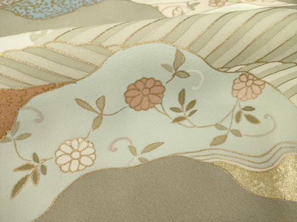 平和屋着物●豪華色留袖　道長地紙花文　金彩　正絹　逸品　AABB5428ck