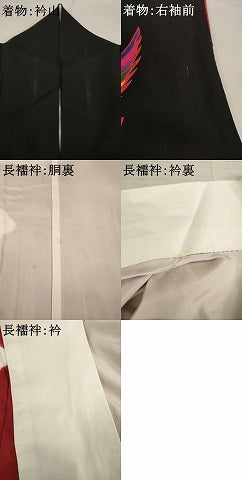 平和屋着物●染色作家 斉藤三才 振袖・長襦袢(袷)セット 飛鳥文 黒地 正絹 逸品 AABB5444ck