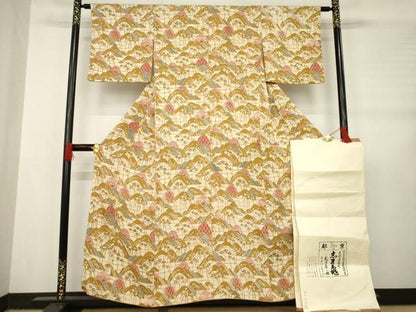 平和屋着物●銀座 志ま亀 小紋 型染め 遠山重ね花文 たとう紙付き 正絹 逸品 AABB5445ck