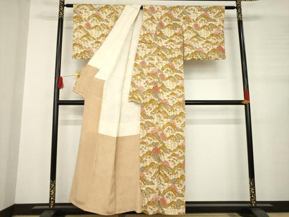 平和屋着物●銀座 志ま亀 小紋 型染め 遠山重ね花文 たとう紙付き 正絹 逸品 AABB5445ck