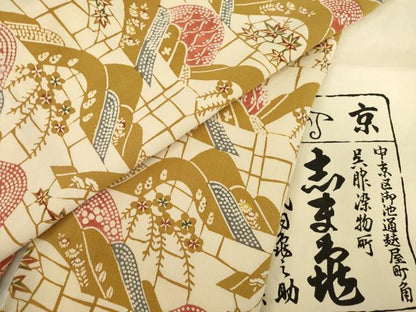 平和屋着物●銀座 志ま亀 小紋 型染め 遠山重ね花文 たとう紙付き 正絹 逸品 AABB5445ck