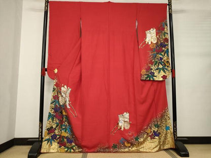 平和屋着物●豪華振袖 御所車花文 橘 笹 金銀彩 正絹 逸品 AABB5457ck