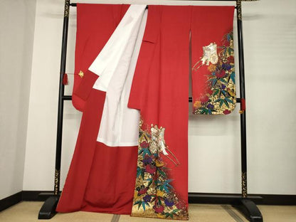 平和屋着物●豪華振袖 御所車花文 橘 笹 金銀彩 正絹 逸品 AABB5457ck