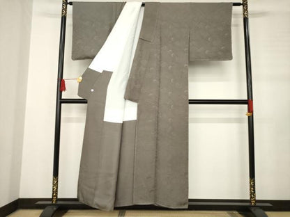 平和屋着物●無地絵羽訪問着 光琳菊地紋 黒橡色 反端付き 正絹 逸品 AABB5469ck